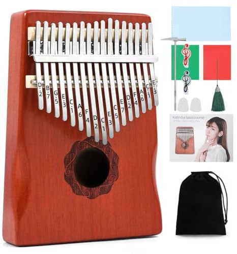KaLimba Thumb Piano 17 Keys, Red Portable Mbira Finger Piano with Tune Hammer and Instruction, Musical Instruments Hand Piano Gifts for Kids, Adults and Music Beginners