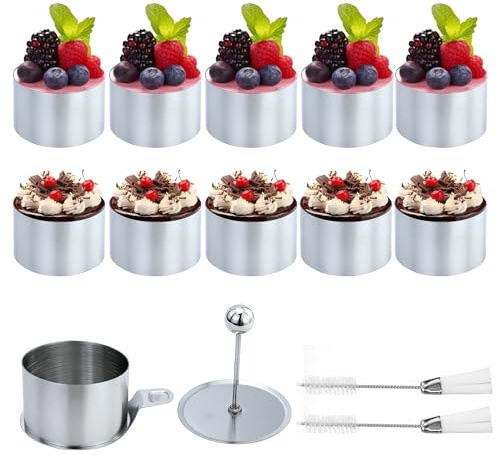 Aros Emplatar, 10 Pieza Aros Reposteria, Anillo para Cocinar Pastel con Cubierta, Acero Inoxidable Mousse Anillo Redonda Adecuado para Cocina Fiesta Cumpleaños Tienda Postres