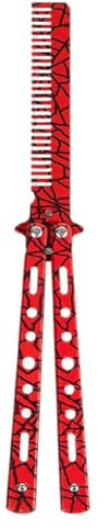 Butterfly Knife Comb Trainer - Stainless Steel Unsharpened Slice for Beginner Training (Red, 22 * 3.5CM)