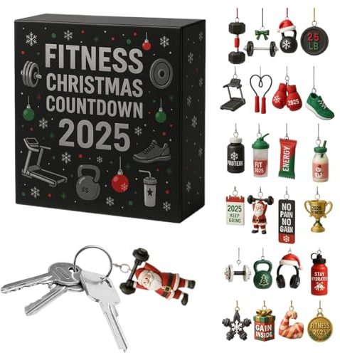 Gym Advent Calendars 2025, 24 Days Fitness Gear Christmas Ornaments With 2D Acrylic Ornament, Christmas Countdown Calendar For Winter Holiday Party Home Gym Window Wall