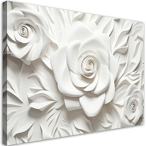 Feeby Impression sur toile 3D Fleurs Or 100x70 cm 1 pièce Tableaux Tableau Déco Mural Image Décoration Murale Artistique Photographie Design Salon Bureau Couloir Hôtel Spa Plantes Botanique blanc
