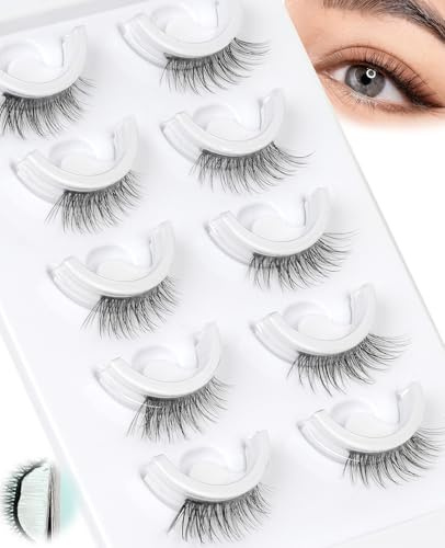 Obeyalash Pre Glued Half Lashes - Pre Glued Eyelashes Self Adhesive Eyelashes Stick On Lash 5 Pairs Natural Wispy 3/4 Lashes With 10 Extra Adhesive Strips Work & Parties