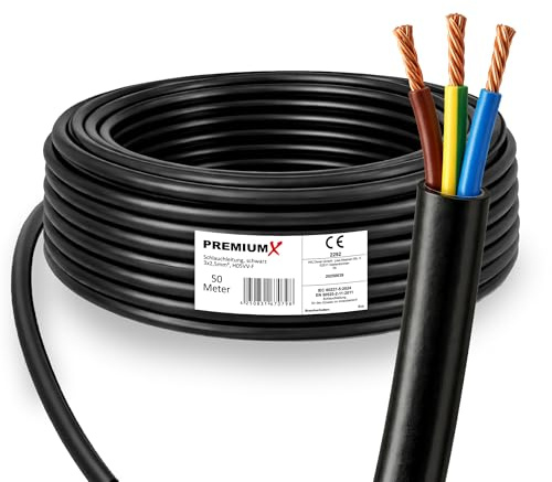 PremiumX Schlauchleitung H05VV-F 3x2,5 mm² - Flexible PVC Anschlussleitung für Elektroanschlüsse im Innenbereich - 50 Meter