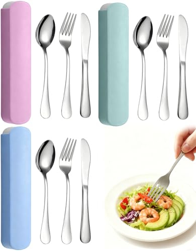hommova 3-Piece Reusable Cutlery Set with Carry Case – Travel Utensils Including Knife, Fork & Spoon for Office, School, Picnic & On-The-Go Use