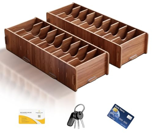 Aicharynic 2 Stück Karteikarten Box Holz, Holzfarbe Lernkarteibox Holz, Große Index Box mit 10 Fächern und 9 Herausnehmbaren Trennwänden, karteikartenbox für Büro, Schule und Zuhause 28x11,5x6cm