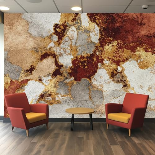 Generique Papier Peint Abstrait Panoramique Murale, Intissé Papier Peint Industriel Terracotta Doré Salon Chambre Cuisine, Abstrait Decoratif Mural 500 x 350 cm