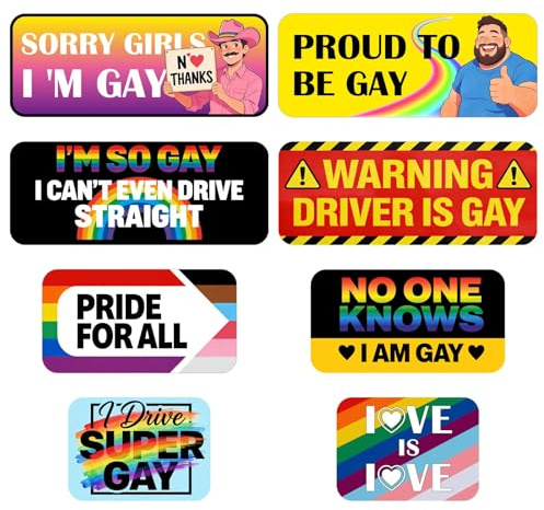 8 Stück Gay-Autoaufkleber, Gay-Stoßstangenmagnete, lustige Stoßstangenaufkleber, Dekorationszubehör für Auto, LKW, Kühlschrank, gute Magnetkraft, leuchtende Farben, klassisches Regenbogen-Design