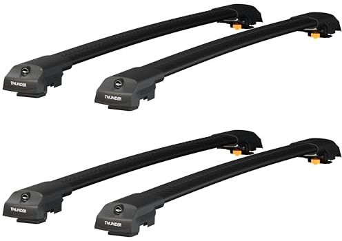 THUNDER CARRIER Black Roof Bars for VW Transporter T5 T6 T6.1 (2003-2026) | 4 Heavy-Duty Cross Bars for Side Rails | Metal Clamp & T-Track | 150kg Dynamic & 300kg Static Load Capacity