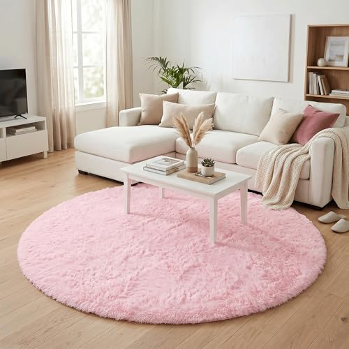 Pergamon Fluffy Shaggy Teppich Rund Rosa – Hochflor Teppich extra weich, moderner Wohnzimmer Teppich, kuschelig & pflegeleicht