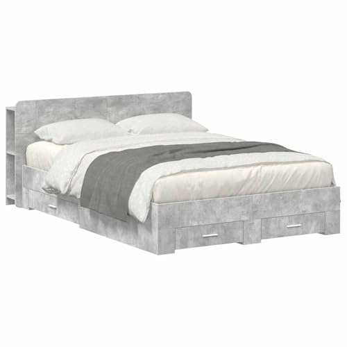 vidaXL Bettgestell mit Stauraum Betongrau 150 x 200 cm Holzwerkstoff, Moderner Bettgestell, praktischer Stauraum, schickes Schlafzimmer-Upgrade, Holz, platzsparende Lösung