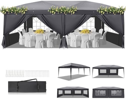 BreezTerra Pavillon 3x6 m,Faltpavillon Wasserdicht Windfest UV 50+ Sonnenschutz, mit 6 Seitenwände,4 Fenster,Höhenverstellbare, Stabil Gartenzelt Partyzelt für Garten, Party, Terrasse Anthrazit