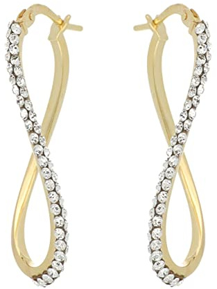 DelPia, Orecchini Donna a Onda in Oro 18kt e Argento Sterling 925 con Cristalli Luminosi