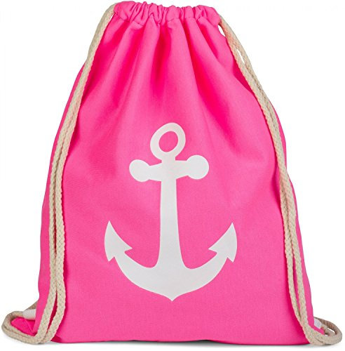 styleBREAKER Turnbeutel Rucksack mit Anker Print, Sportbeutel, Unisex 02012089, Farbe:Neonpink/Weiß