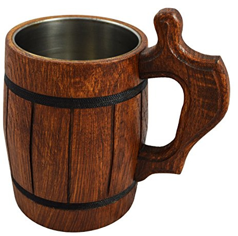 Wooden World - Jarra de cerveza de madera de roble Taza grande muy sólida 500 ml / 0,5 l /M10