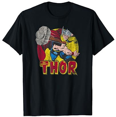Marvel Mighty Thor Hammer Throw Vintage Graphic T-Shirt