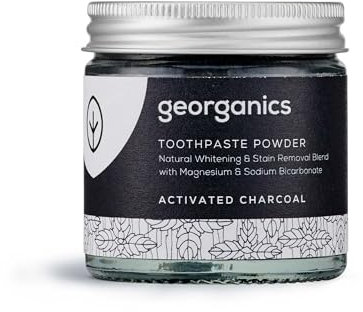 Georganics Mineral Toothpaste Powder - Activated Charcoal Stain Removing & Teeth Whitening Powder - 100% Natural - SLS, Glycerine & Fluoride Free - Certified Natural, Vegan and Cruelty-Free - 120ml