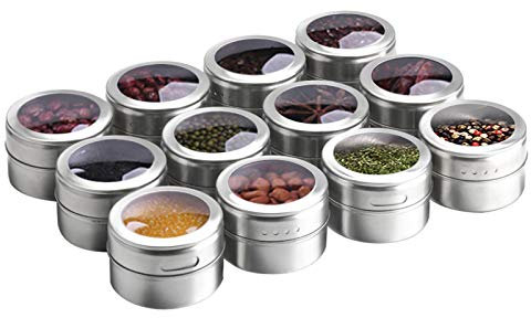 Aiyola Lot de 12 boîtes à épices magnétiques en acier inoxydable - Faciles à nettoyer et antirouille - Salière en métal précieux