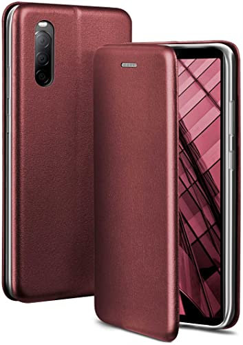 ONEFLOW Business Case für Sony Xperia 10 II Handyhülle klappbar mit Standfunktion, Klapphülle Flipcase Cover Dünn, PU Leder Hülle mit Kartenfach, 360 Grad Schutzhülle, Weinrot