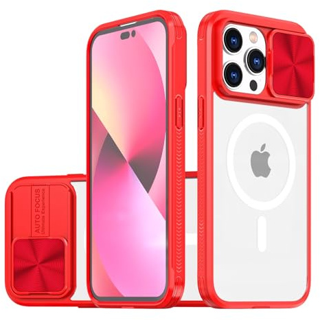 Emlivi Hülle Kameraschutz kompatibel für iPhone 12 Pro Stylisch Silikon Schutzhülle mit Camera Slider Schutz Matte Hart Translucent Handyhülle Anti-Scratch Case Cover für iPhone 12 Pro (6,1), Rot