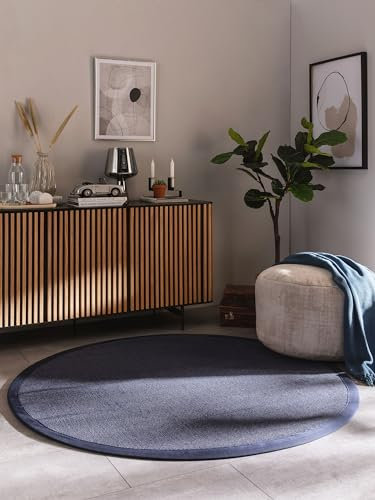 benuta Nest Sisal Naturfaser Teppich Sana - Blau Rund 150 cm - Robuster Teppich für Esszimmer & Wohnzimmer - 100% Sisal Naturfaser - Zeitloses Design