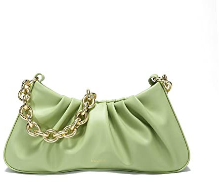 JOLLQUE Umhängetasche für Frauen, Kleine Leder Knödel Taschen Handtasche Geldbörse, Gold Kette Abend Clutch Geldbörsen (Grün)