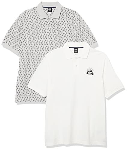 Amazon Essentials Disney | Marvel | Star Wars Men's Regular-Fit Cotton Pique Polo Shirt, Pack of 2, Star Wars Vader Icons, L