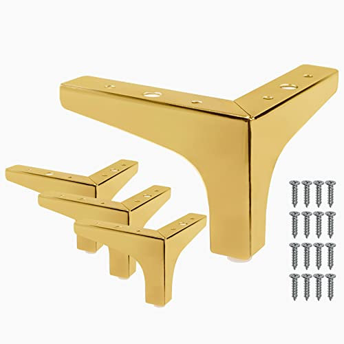 Cjueiom 10cm / 4 Inch Furniture Legs Gold Sofa Legs Set of 4, Modern Table Legs Metal Triangle Furniture Feet, Sofa Foot Couch Legs Replacement for Cabinet Cupboard Chair Ottoman
