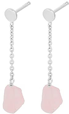 Pernille Corydon Ohrringe Silber Damen - Orb Ohrketten mit Rosenquarz Anhänger - Sterling Silber 925-29 mm