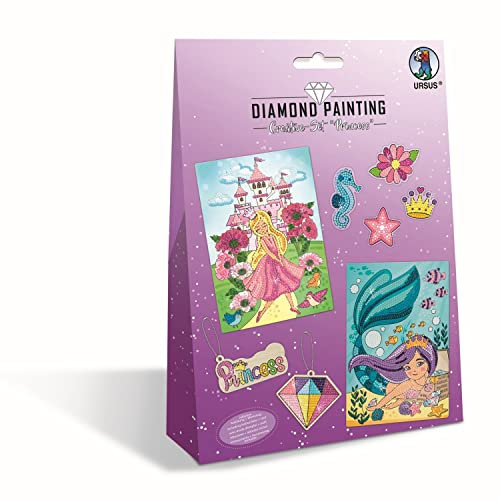 Ursus 43510002 - Diamond Painting Creative Set Princess, Bastel-Set für Kinder zum kreativen Gestalten von Bildern, Anhängern und Stickern mit Diamanten