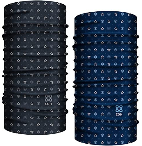 Club of Heroes 2er-Set Schneeflocke Bandana, nahtloses Multifunktionstuch aus weicher Mikrofaser/atmungsaktiv Schlauchschal Halstuch Mundschutz Schal Tuch/Winter Sterne Schnee Weihnachten