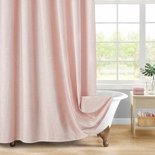 MitoVilla Tenda da doccia in lino, lunghezza 72 x 78, tenda da doccia lunga in tessuto, moderna, per decorazione del bagno, 198 cm, rosa chiaro