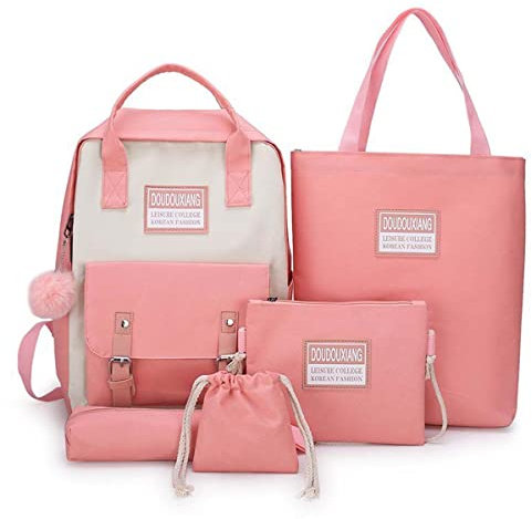 Flyself 5 Teile Schulrucksack Mädchen Teenager Rucksack Schule Jungen Schulranzen Maedchen Groß Schultasche Damen Oxford-Material Wasserdicht School Bags for Girls Backpack Daypacks Mit Lunchpaket Set