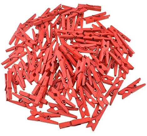 HAHIYO Wäscheklammern aus Holz, Rot, 2,5 cm lang, 80 Stück, starke Federn, kein Rost, keine Verfärbung, für Wäsche, Badezimmer, DIY, Handwerk, Fotos, Lebensmittel, geöffnete Taschen