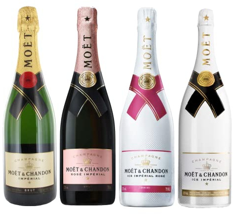 LOT CHAMPAGNE MOËT & CHANDON 4x75cL : Moët Imperial + Moët Rosé + Moët Ice Rosé + Moët Ice Blanc