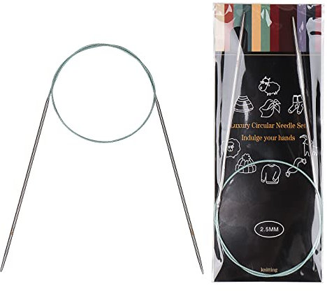 Aeelike Rundstricknadel Set 2,5 mm, Edelstahl Rundstricknadeln mit Farbiges Stahlseil, 65 cm Metall Rundstricknadeln Set, Ergonomische Stricknadeln Rundstricknadel für Socken, Ärmel, Hüte