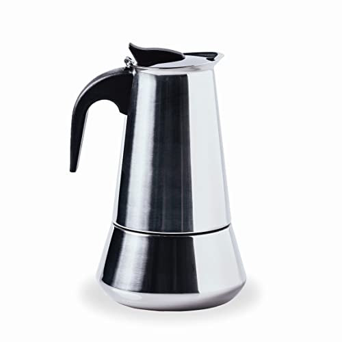 LACOR - 62033 - Cafetera Italiana Milan, Cafetera Express, Acero Inoxidable 18/10, Apta para Todo Tipo de Fuegos Incluido Inducción, Apta para Lavavajillas, Capacidad 4 Tazas, Acabado Brillo