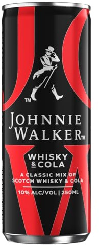 Johnnie Walker Whisky & Cola Mix-Getränk, Blended Scotch Whisky in erfrischendem Mix, Jetzt in der handlichen Dose für unterwegs, 10% vol, 1 x 250ml EINWEG Einzeldose |