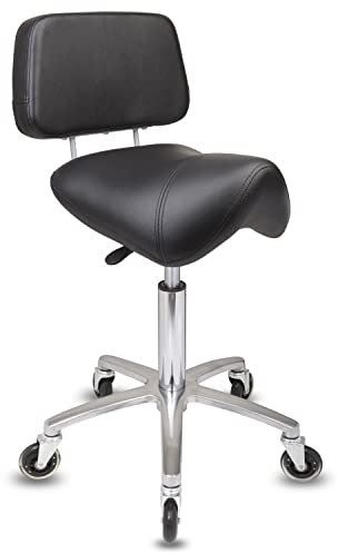 Staboos Rollhocker bis 160 kg - Premium Sattel Sitz mit Lehne - Praxishocker (Premium Rollen) Drehhocker höhenverstellbar (55 cm bis 75 cm) Sattelhocker