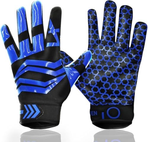 American Football Receiver Handschuhe für Youth Jungen Mädchen, Torwarthandschuhe rutschfest Impact Palm Protection Outdoor Sport, Wasserdicht Gloves Fit Kinder Alter 5-14 (Cyan, M)