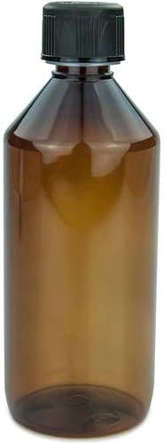 mikken Braune Laborflasche 500 ml Kunststoff für e-Liquid, Chemikalien, etc. + Etikett