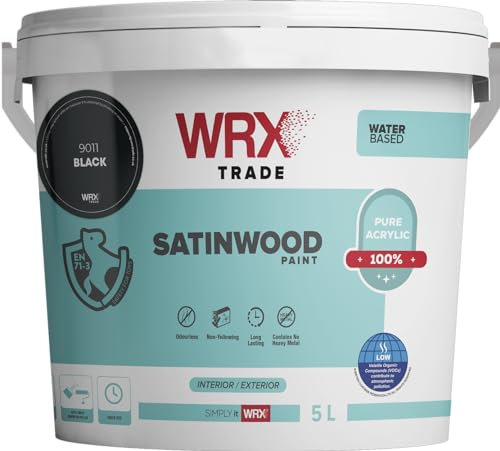 WRX Trade Satinwood Paint For Wood - Quick Dry - Pure Acrylic - Water Based (5L, Black Ral 9011)