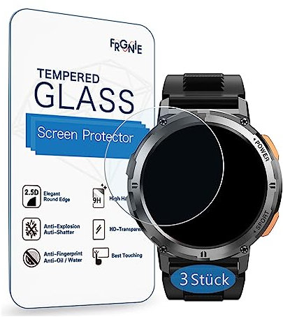 Frgnie 3 Stück Displayschutzfolie kompatibel für KOSPET T2 Smartwatch, 9H Gehärtetes Glas Schutzfolie für TESOFIT Tank T2 1,43 Smartwatch