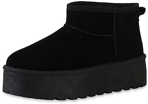 VAN HILL Damen Plateau Boots Vorne Trendy Schuhe 840485 212929 Schwarz 38