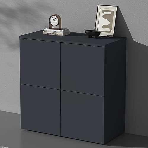 doporro Kommode 76cm Sideboard 4 Türen Push-to-Open grifflos | Sideboard Wohnzimmer, 4 Stauräume, verstellbare Füße, Flurschrank, Anthrazit matt, BxTxH:76x36,4x74cm, Schrank04