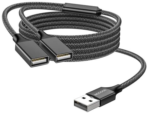 MOGOOD USB Splitter, USB Splitter 1 in 2 out Adapter Dual USB 2.0 Power Cord Extension for Charging/Data Transfer Double USB Port Extender Hub Extra Multiport Data Split for Laptop/Mac/Car