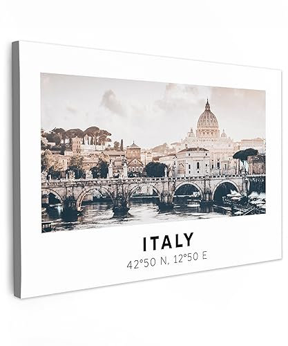 MuchoWow© Bilder 90x60 cm Wohnzimmer Deko Modern Wandbild Foto auf Leinwand Bild Schlafzimmer Room Decor Geschenke Rom - Skyline - Italien - Sommer