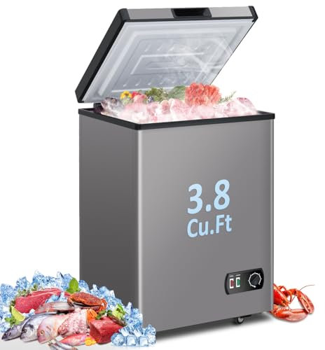 LifePlus Chest Freezer 4.0 Cubic Feet with Removable Storage Basket, Deep Freezer 7 Adjustable Temperature, Energy Saving, Super Quiet for Garage, Office, Kitchen, or Apartment