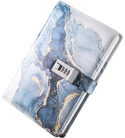 Generic Tagebuch mit Schloss, Verschließbares Tagebuch, A5, PU, Tagebuch, Dickes Tagebuch mit Passwortsperre, Verschlossenes Tagebuch, Teenager, Mädchen, Dunkelblau