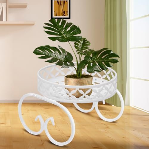 Santentre White Metal Plant Stand - Anti-Rust Iron, Outdoor & Indoor Use, Holds Multiple Plants, Display Rack for Garden & Home