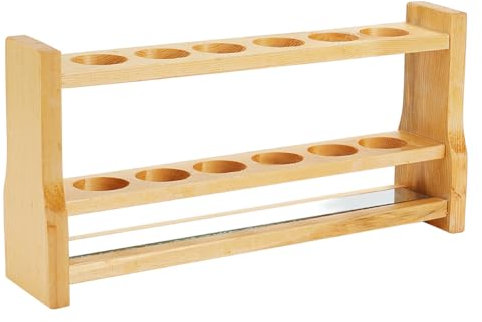 OLYCRAFT 6 Löcher Reagenzglasgestell 100ML Holz Reagenzglasständer ohne Reagenzgläser Reagenzglas Display Ständer mit Glas Spiegel Reagenzglashalter Rack für Laborbedarf - 305x71x108mm